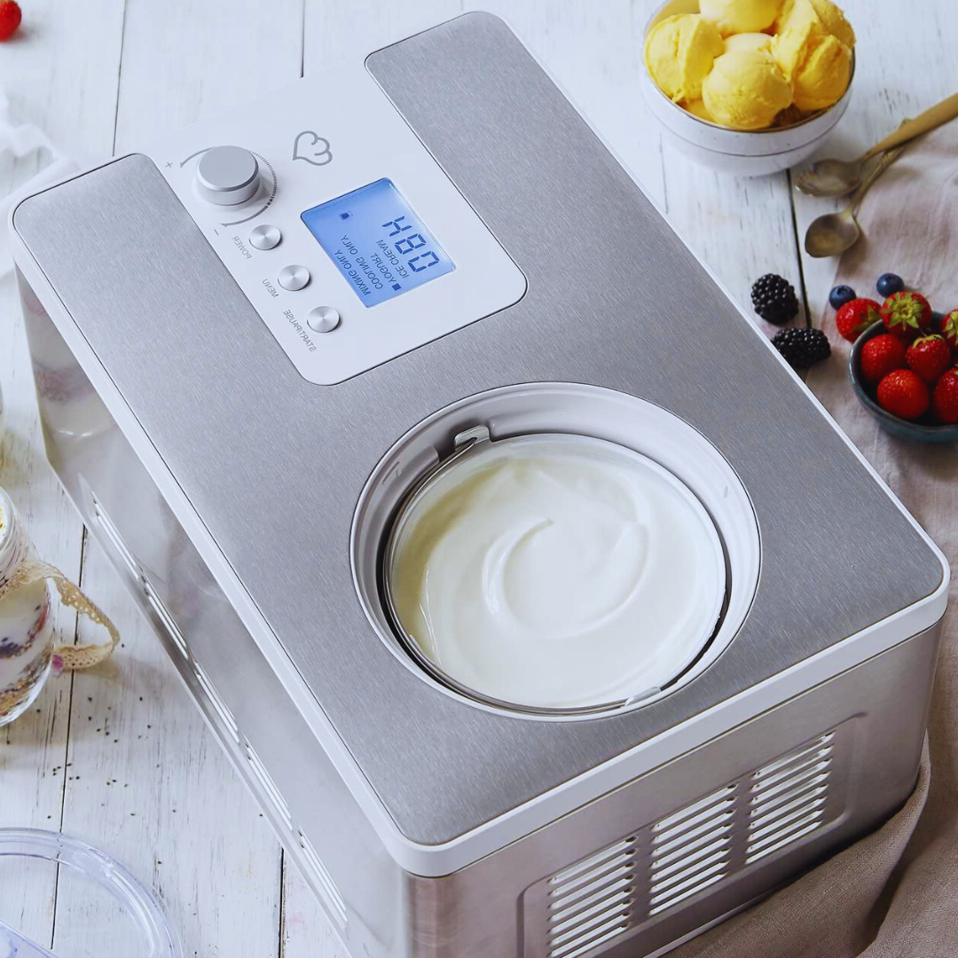Homtone Máquina para hacer helados de 1.6 cuartos de galón con compresor,  sin precongelación, 4 modos, máquina de yogur congelado de velocidad
